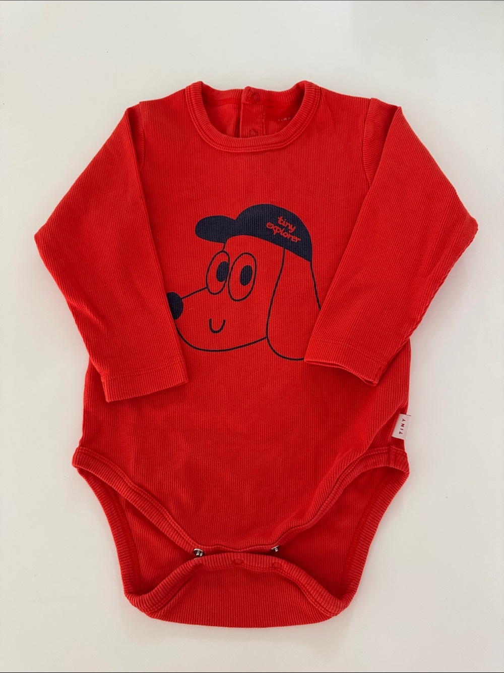 Bright Red Long-Sleeve Baby Bodysuit with Puppy Graphic